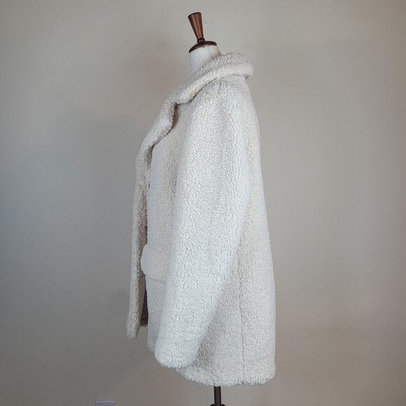 J.Crew Teddy Sherpa Coat Medium Ivory Cream Button Down Collared Lined BA527 - Picture 5 of 12